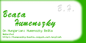 beata humenszky business card
